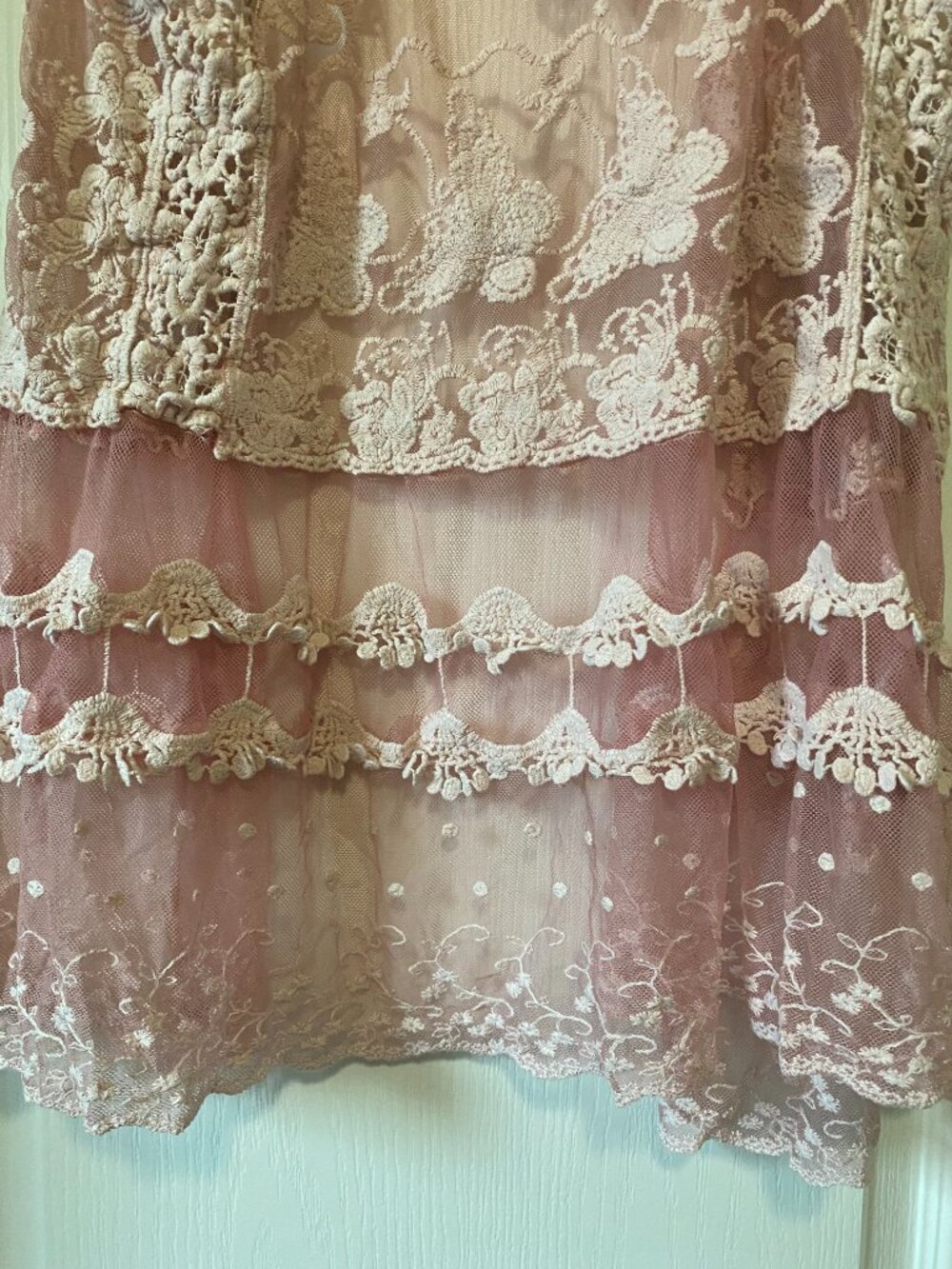 Origami by Vivien Pink Lace Butterfly Embroidered Sheer Duster Vest - Picture 9 of 11